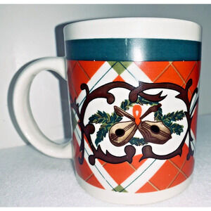Gibson Christmas Holiday Cup Mug Irish Bouzouki Guitars Rocking Horse Folk Art